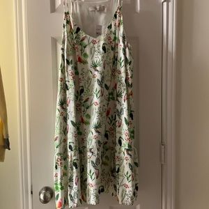NWT LOFT White & Green Toucan Bird Strappy Flounce Dress XL